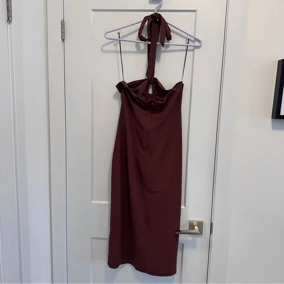Abercrombie & Fitch Brown Knot Front Cutout Halter Midi Dress Size Small Petites - Picture 6 of 12